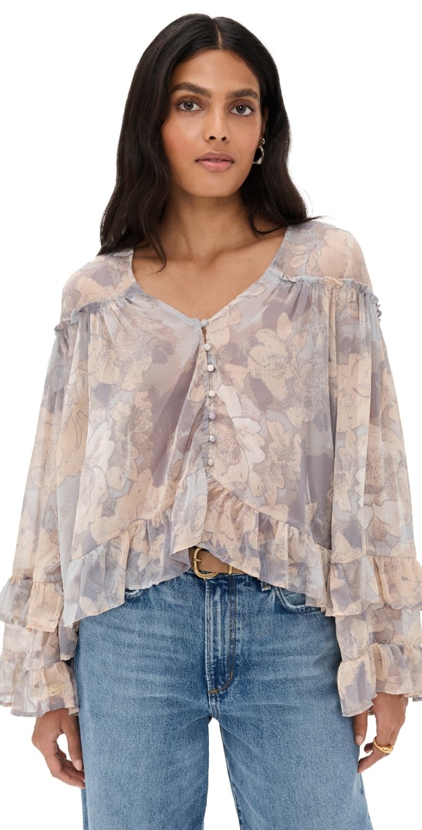 Free People Day Dreaming Blouse Stone Combo