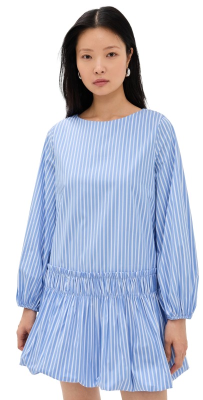 English Factory Stripe Balloon Mini Dress Powder Blue