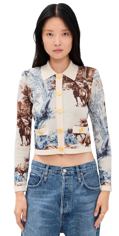 L'AGENCE Osiris Jacquard Collared Cardigan Tan Mt Western Toile