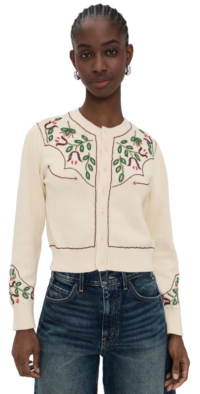 THE GREAT. The Western Beaded Cardigan Natural