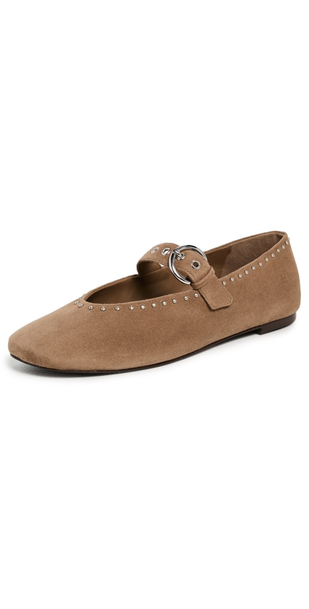 Reformation Bethany Ballet Flats Farro Suede w/ Studs