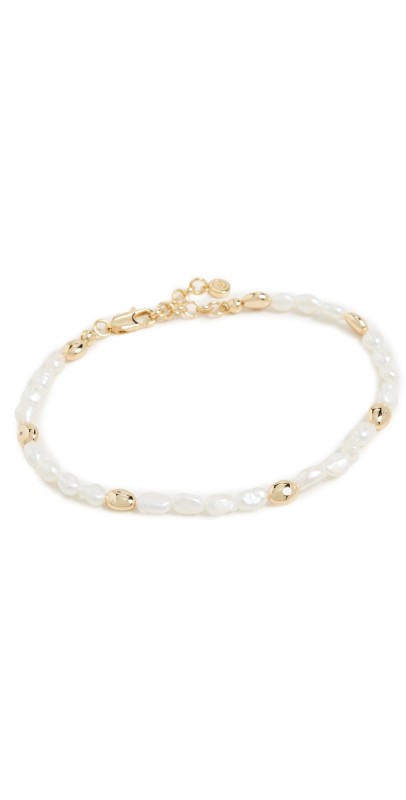 Ettika Freshwater Pearl Polished Pebble Anklet Gold