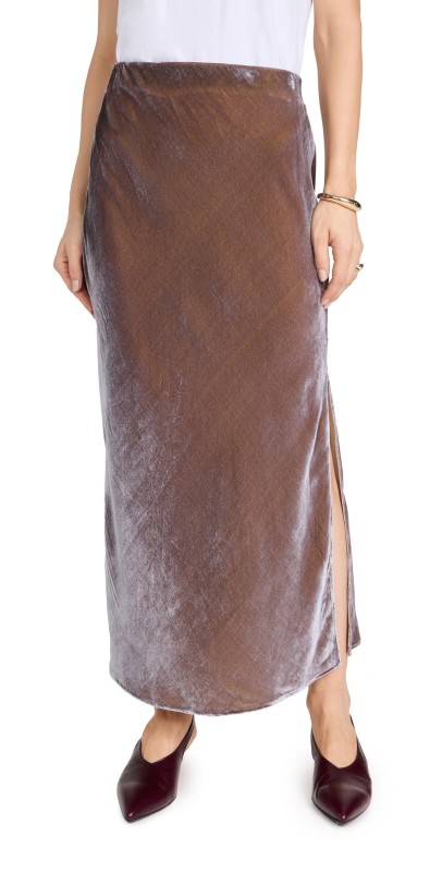 Madewell Solana Slip Velvet Maxi Skirt Iridescent Grey