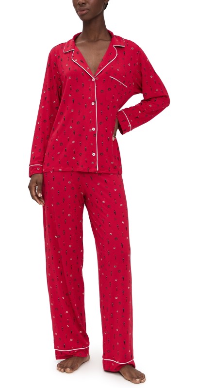 Eberjey Gisele Printed Long Pajama Set Nutcracker Holly Red/Ivory