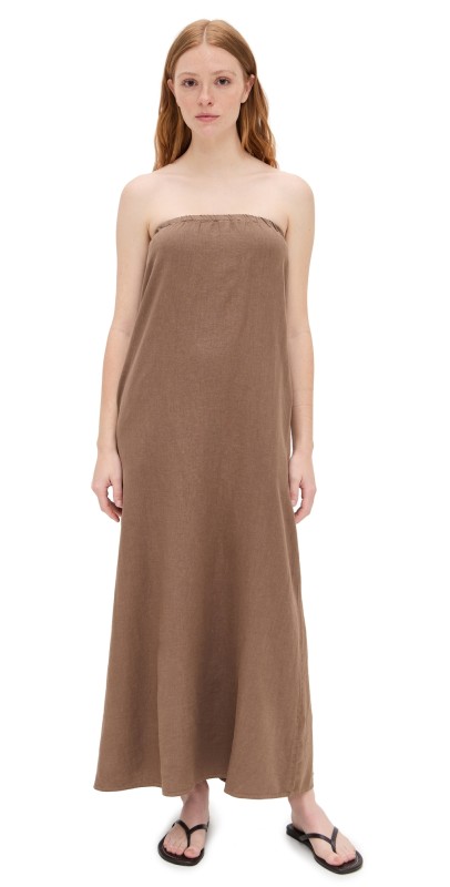 Stateside Linen Column Maxi Dress Taupe