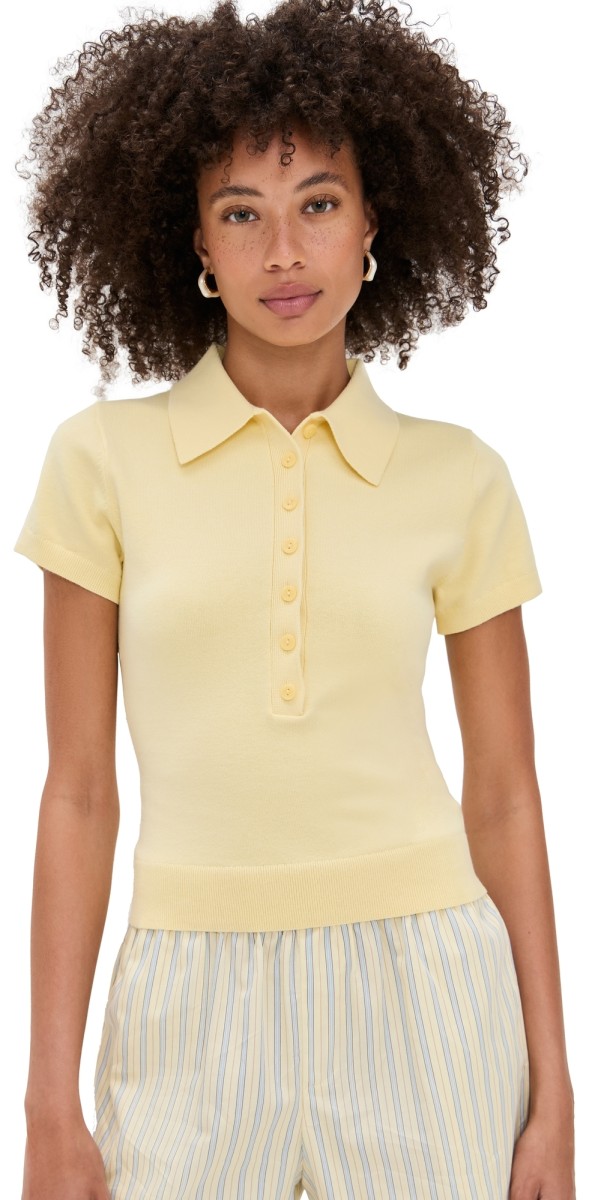 Reformation Bentley Cotton Polo Sweater Pineapple