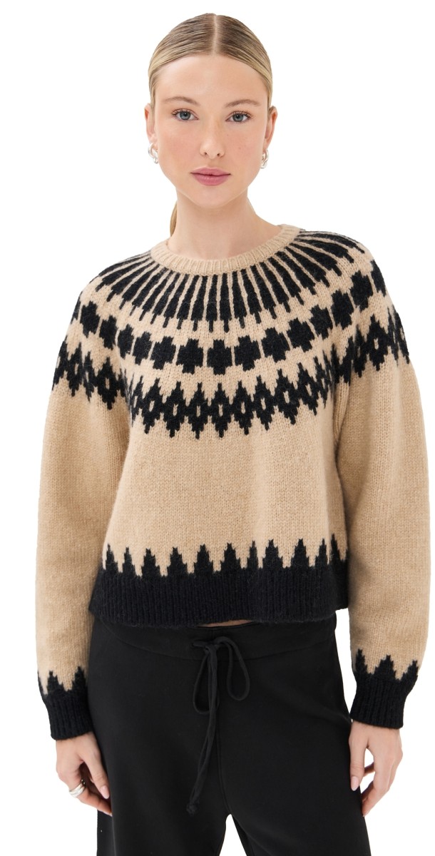 Nili Lotan Alena Alpaca Sweater Light Camel Fair Isle