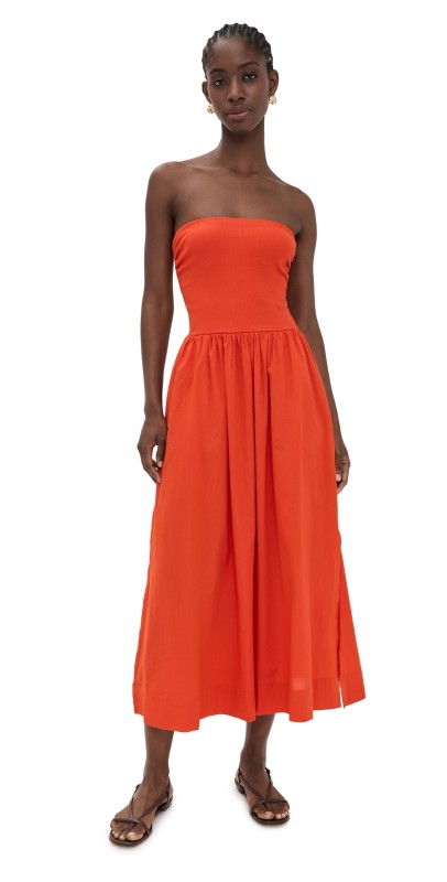 Stateside Voile Mixed Media Tube Dress Fiesta Red
