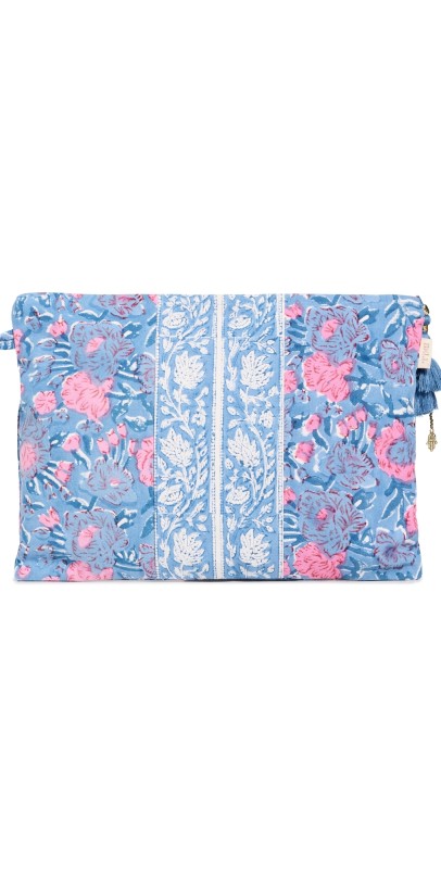Bell Large Zipper Pouch Turquoise Purple Diamond