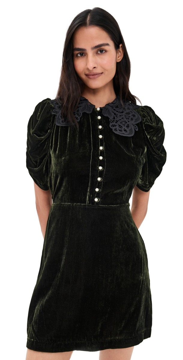 Sea Norabelle Short Sleeve Velvet Mini Dress Olive