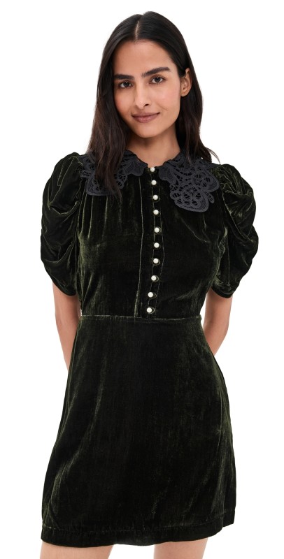 Sea Norabelle Short Sleeve Velvet Mini Dress Olive