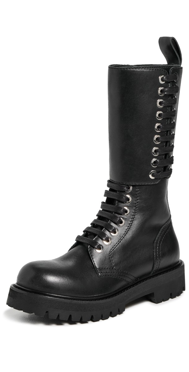rabanne Leather Combat Boots Black