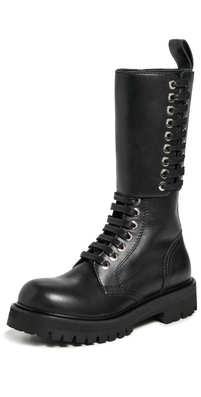 rabanne Leather Combat Boots Black