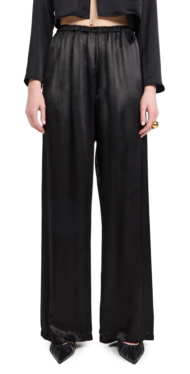 Enza Costa Satin Wide Leg Pants Black