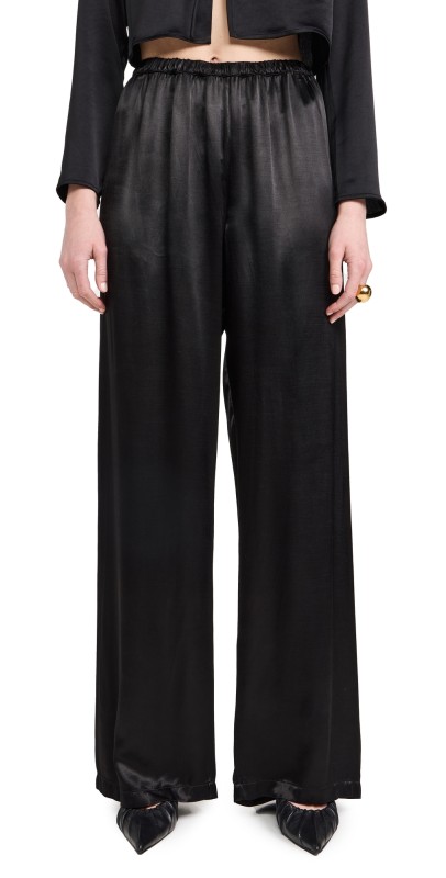 Enza Costa Satin Wide Leg Pants Black