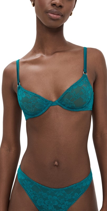 Fleur du Mal Fuller Cup Le Stretch Lace Demi Bra Aquamarine