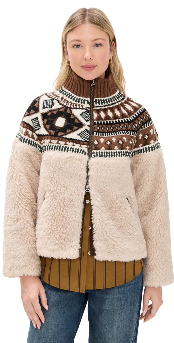 Sea Linea Fair Isle Knit Combo Fleece Jacket Multi