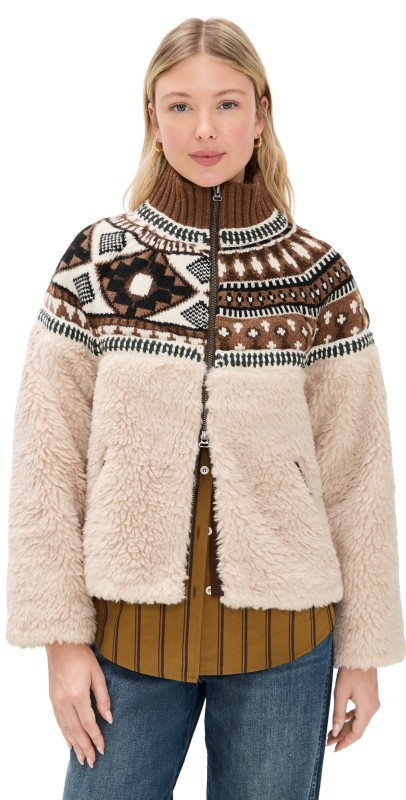 Sea Linea Fair Isle Knit Combo Fleece Jacket Multi