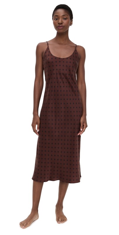 Lunya Washable Silk Bias Slip Dress Chocolate Ellipsis