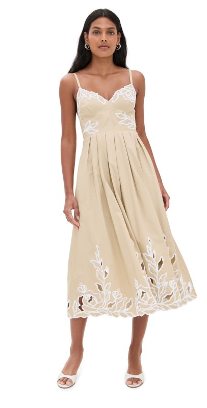 Cinq à Sept Trailing Peonies Maude Dress Khaki/White