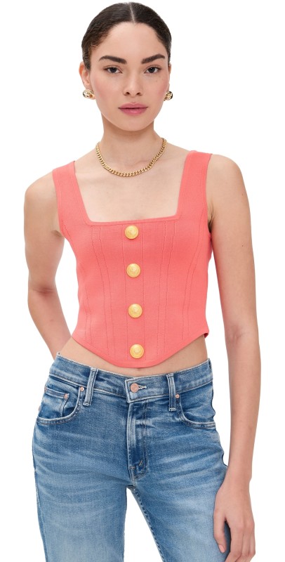 L'AGENCE Saga Square Neck Knit Corset Coral Rose/Gold