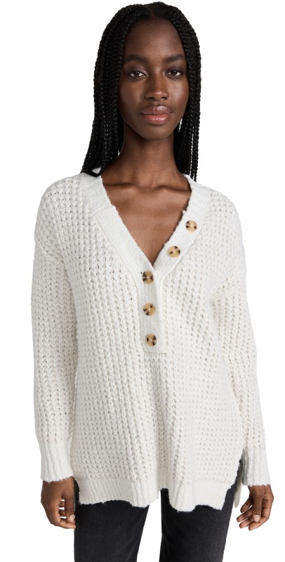 Free People Whistle Thermal Henley White Cloud Combo
