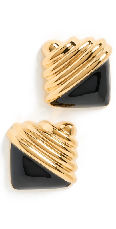 Galley Los Angeles Margaret Mary Square Earrings Gold And Black Opal