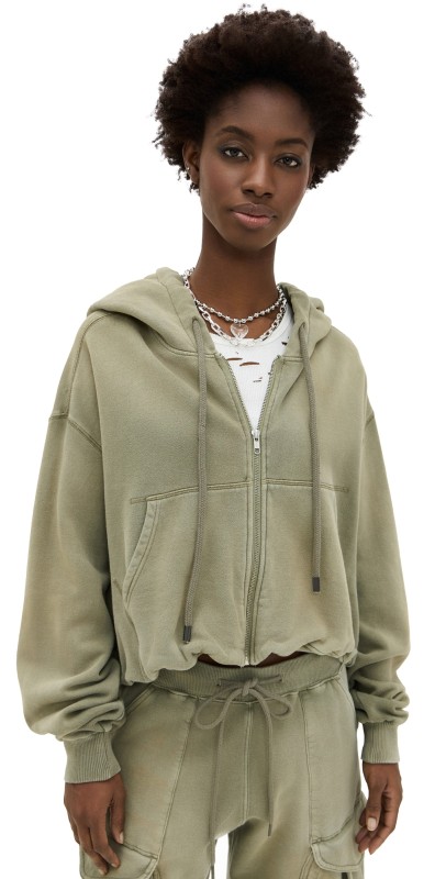 R13 Balloon Zip Up Hoodie Faded Olive