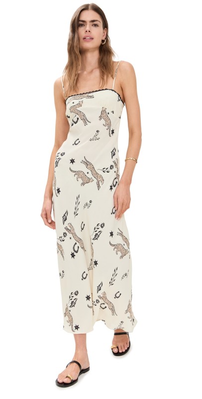VRG GRL Cosmic Bias Cut Maxi Dress Cream