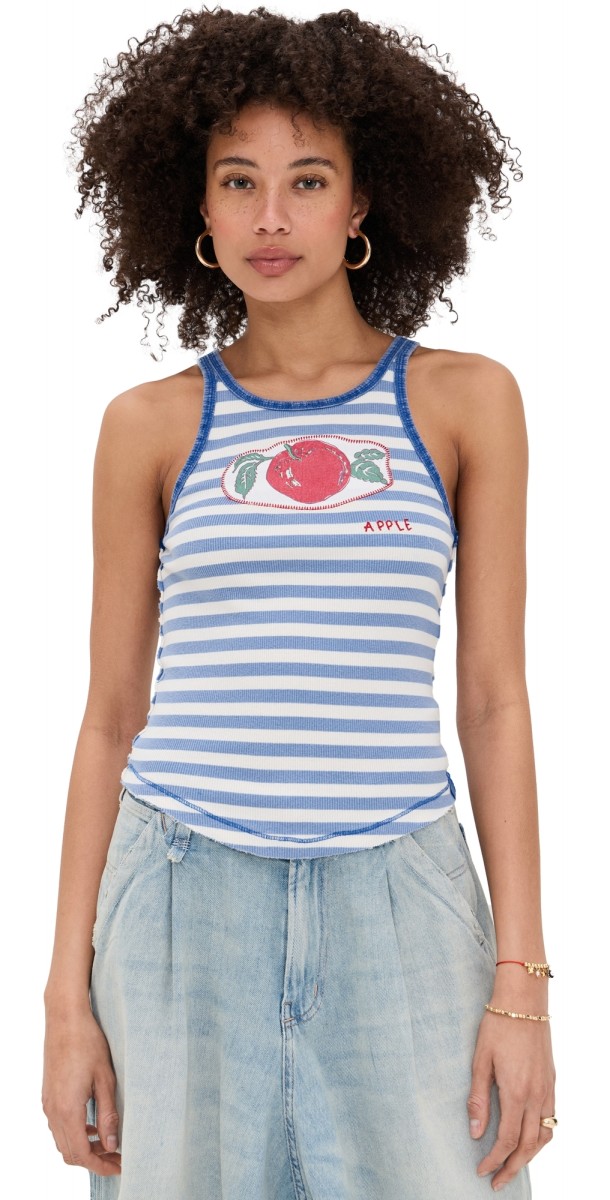 Free People Only One Ringer Graphic Tank Apple Graphic/Stripe