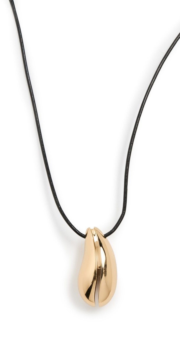 Tory Burch Wave Pendant Bolo Necklace Light Brass/Black