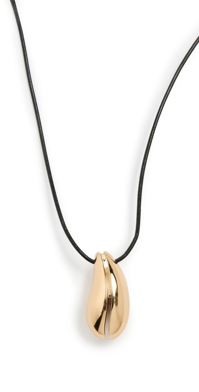 Tory Burch Wave Pendant Bolo Necklace Light Brass/Black