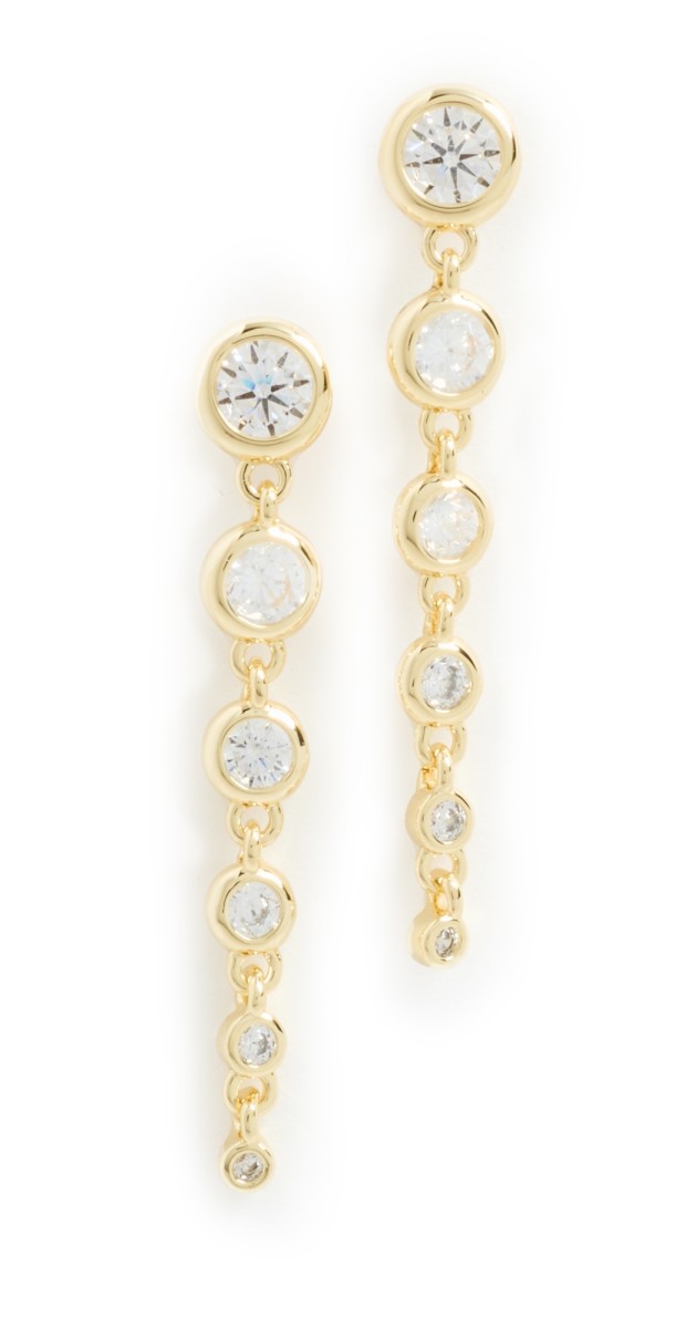 By Adina Eden Cubic Zirconia Bezel Graduated Drop Stud Earrings Gold