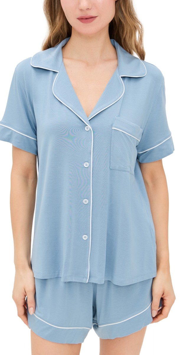 Eberjey Gisele Relaxed Shorts PJ Set Faded Denim/Ivory