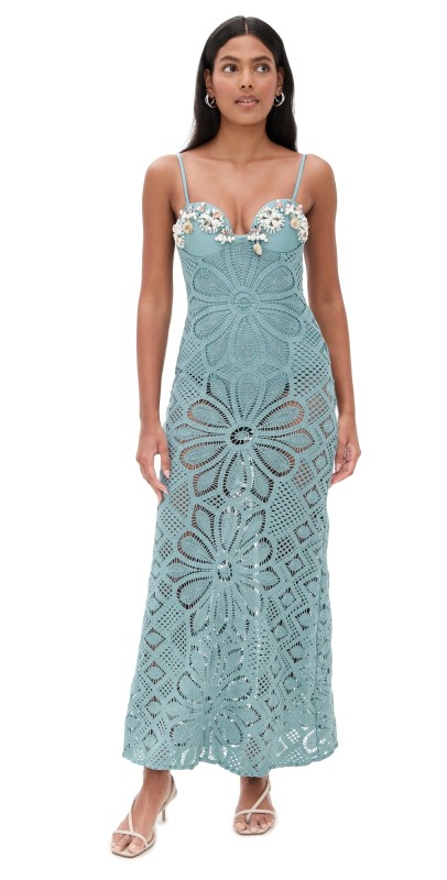 PatBO Camila Coelho Crochet Embroidered Maxi Dress Blue