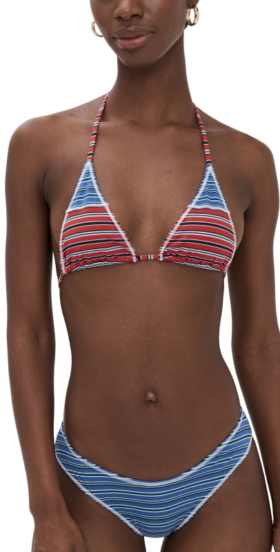 Frankies Bikinis Paradise Cotton Bikini Top Red Summer Stripe