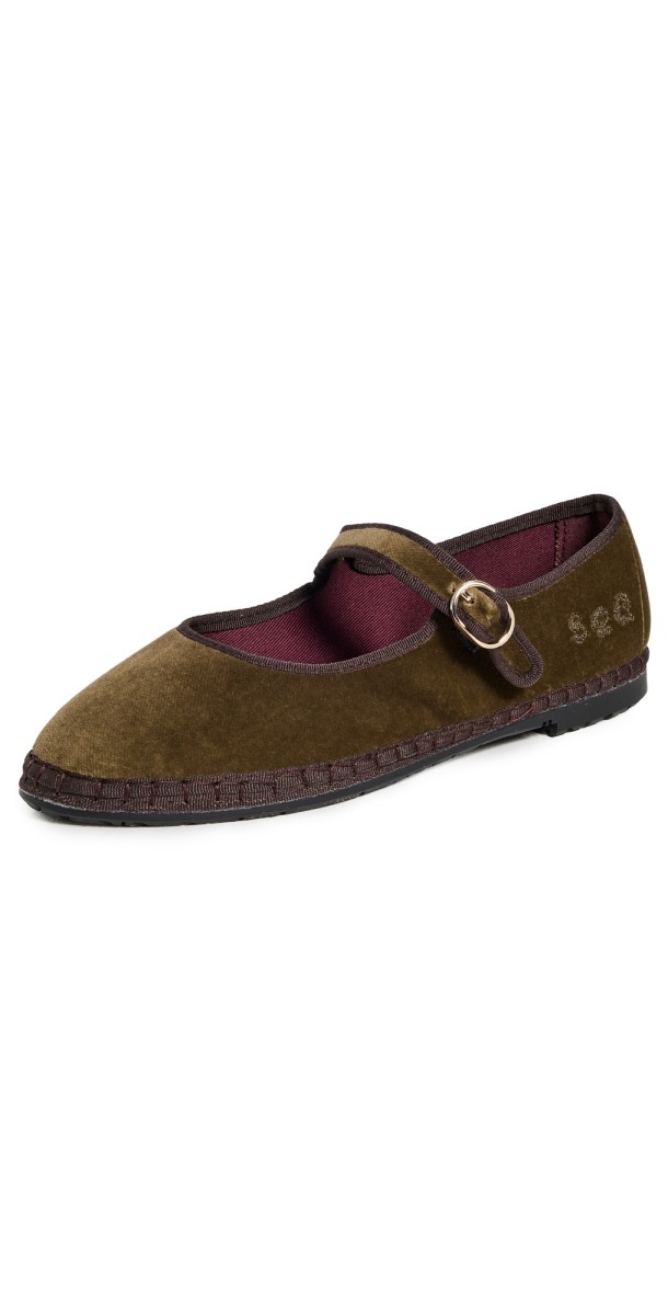 Flabelus x Sea NYC Olive Mary Jane Flats Olive