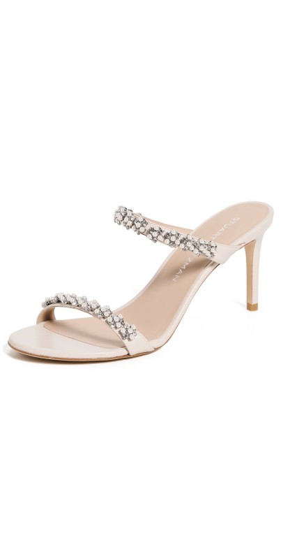 Stuart Weitzman Poppy Slide Heels 75mm Linen/Clear/Natural