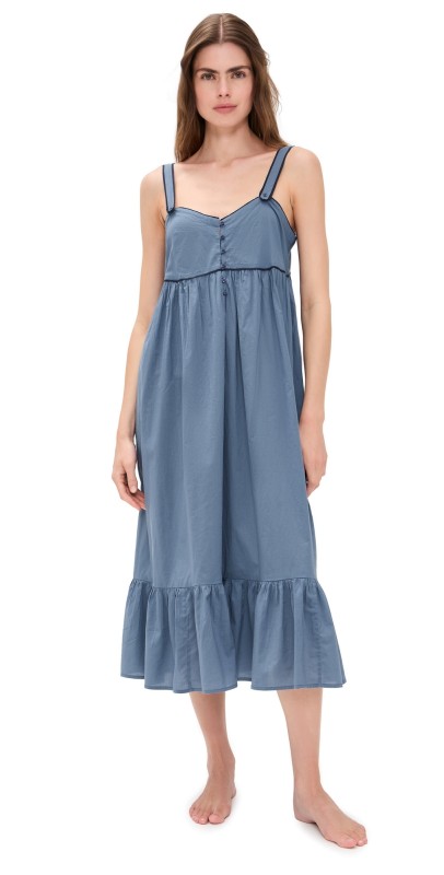 THE GREAT. The Western Tank Night Dress Blue Dusk