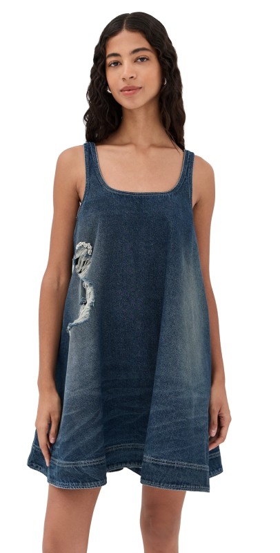 Simone Rocha A Line Denim Mini Dress DISTRESSED BLUE/PEARL/CLEAR