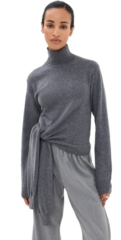 Róhe Twisted Knotted Turtleneck Sweater Mid Grey Melange