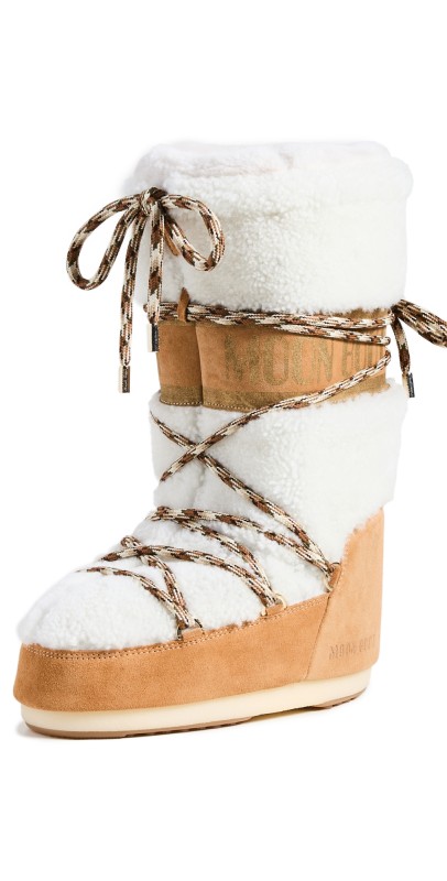 Moon Boot Shearling Boot Whiskey/Off White