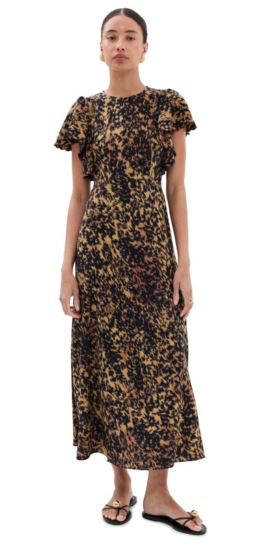 Ulla Johnson Blithe Flutter Sleeve Midi Dress Savannah