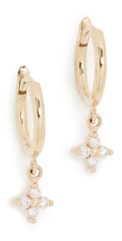 Zoe Chicco 14k Gold 10.5mm Hinged Huggie Hoops with Diamond Quads 14k Yellow Gold