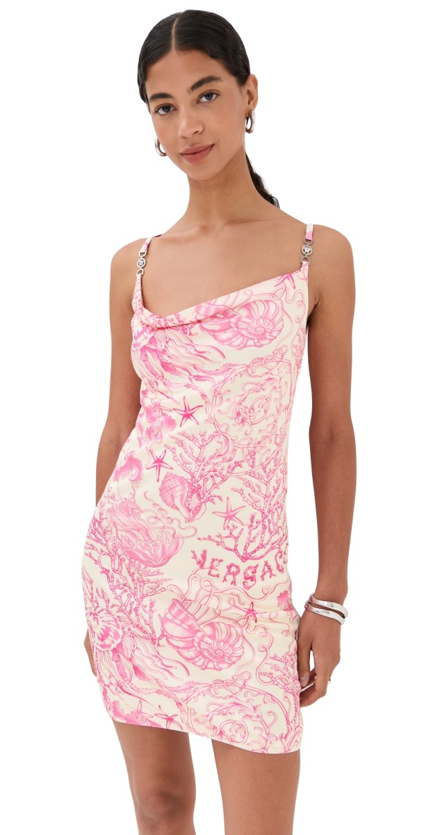 Versace Underwater Barocco Jersey Dress Eggshell/Dragonfruit