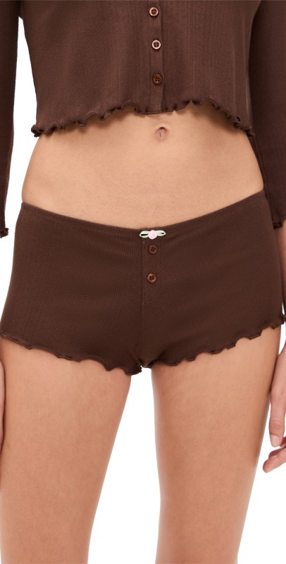 For Love & Lemons Elliana Sleep Shorts Chocolate