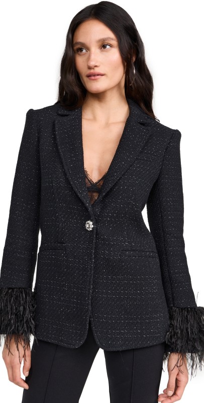 Cinq à Sept Static Boucle Feather Karlie Blazer Black