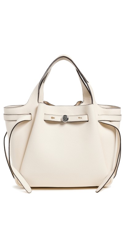 Tory Burch Romy Pebbled Satchel Light Cream