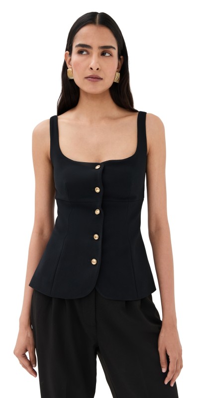 Rosetta Getty Square Neck Button Front Top Black
