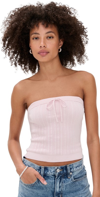 Reformation Zazie Cotton Strapless Sweater Cherry Blossom
